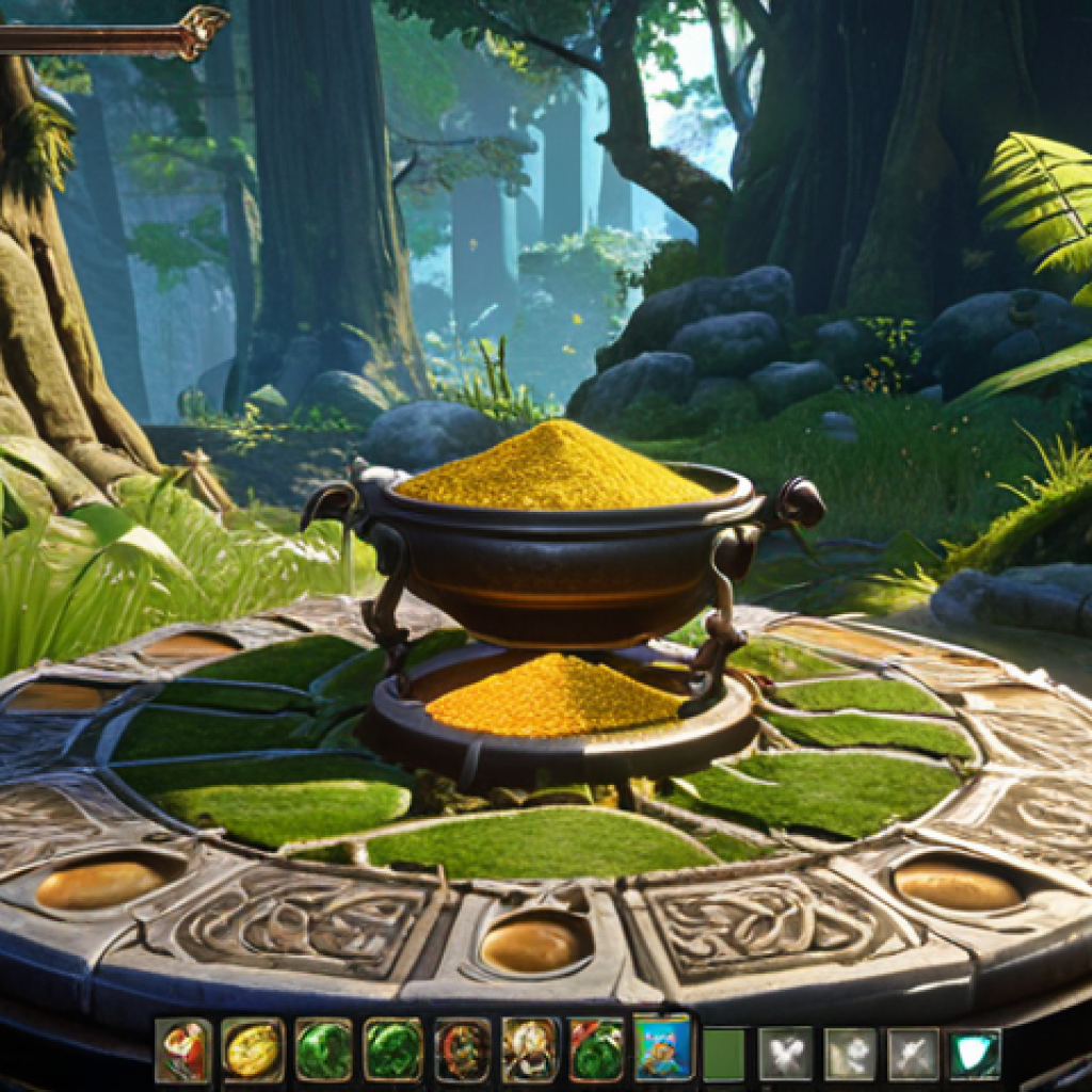 Gathering Crafting Materials**

*   **Prompt:** Lush forest scene, Blade & Soul Revolution character gathering herbs, sparkling ore deposit in background, UI elements showing material quantities, fantasy MMORPG vibe.

**